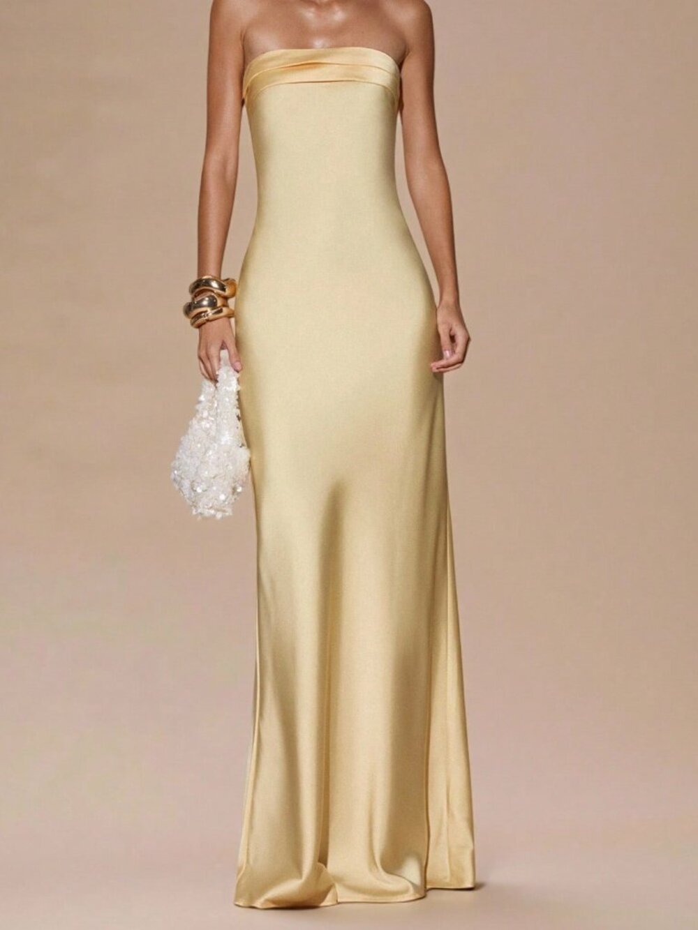 Light Yellow Sexy Women's Minimalist Strapless Backless Dress - Picture 5 of 5